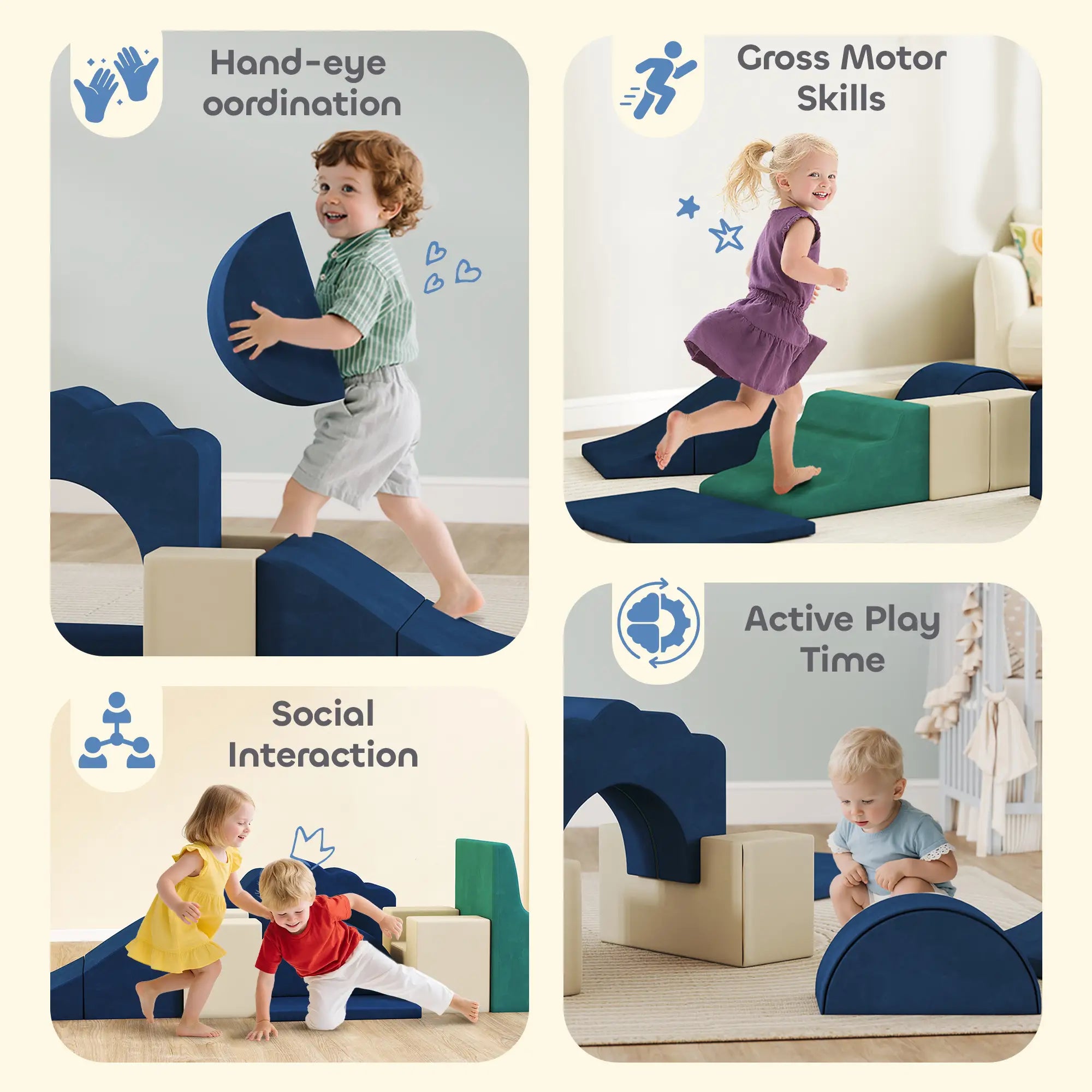 7-Piece Baby Soft Play Set, Indoor Gym for Crawling, Navy Blue Kids Gym & Playmats at Gallery Canada