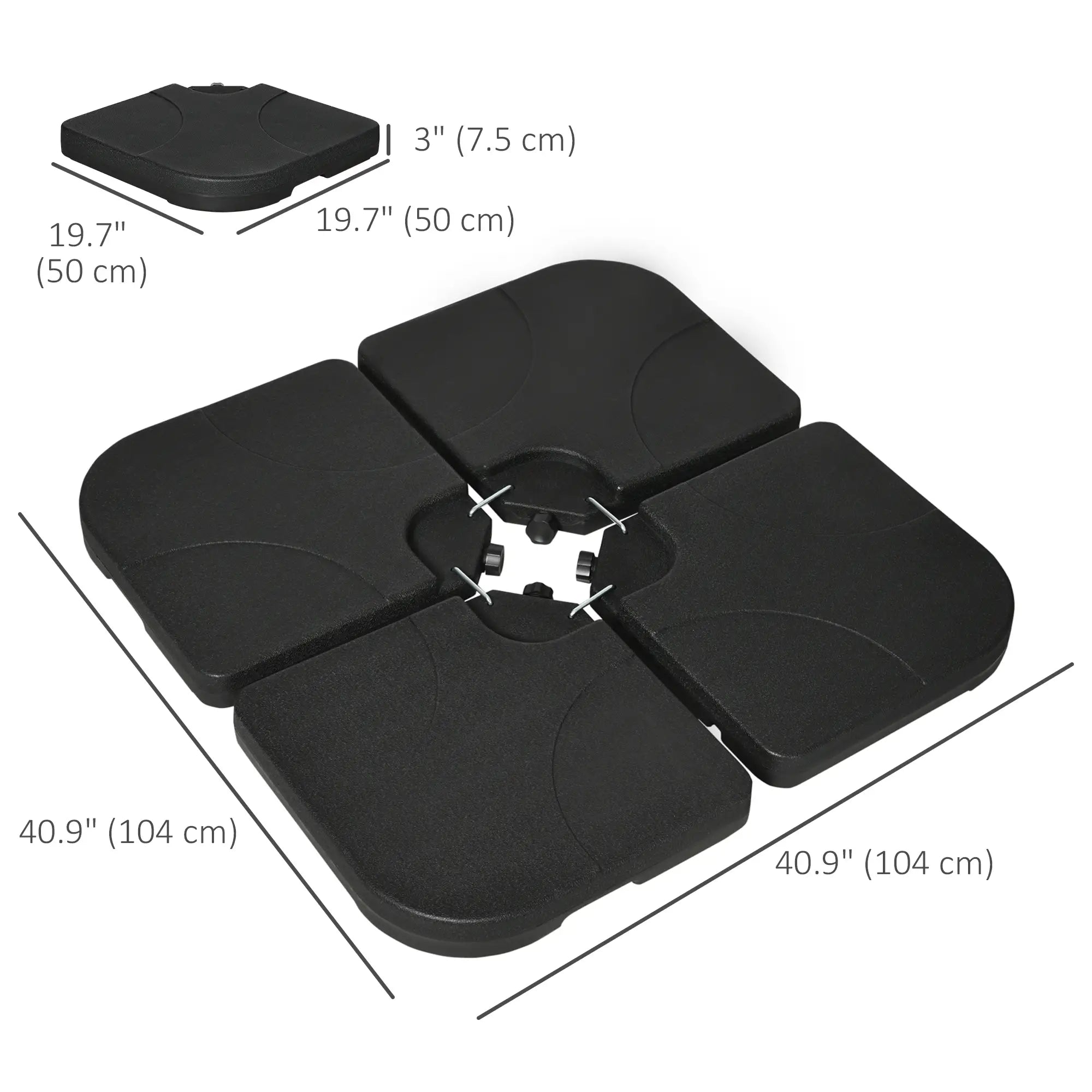 4 Piece Umbrella Base Stand, U Locking, 132 lb Water or 172 lb Sand, Black Umbrella Bases at Gallery Canada