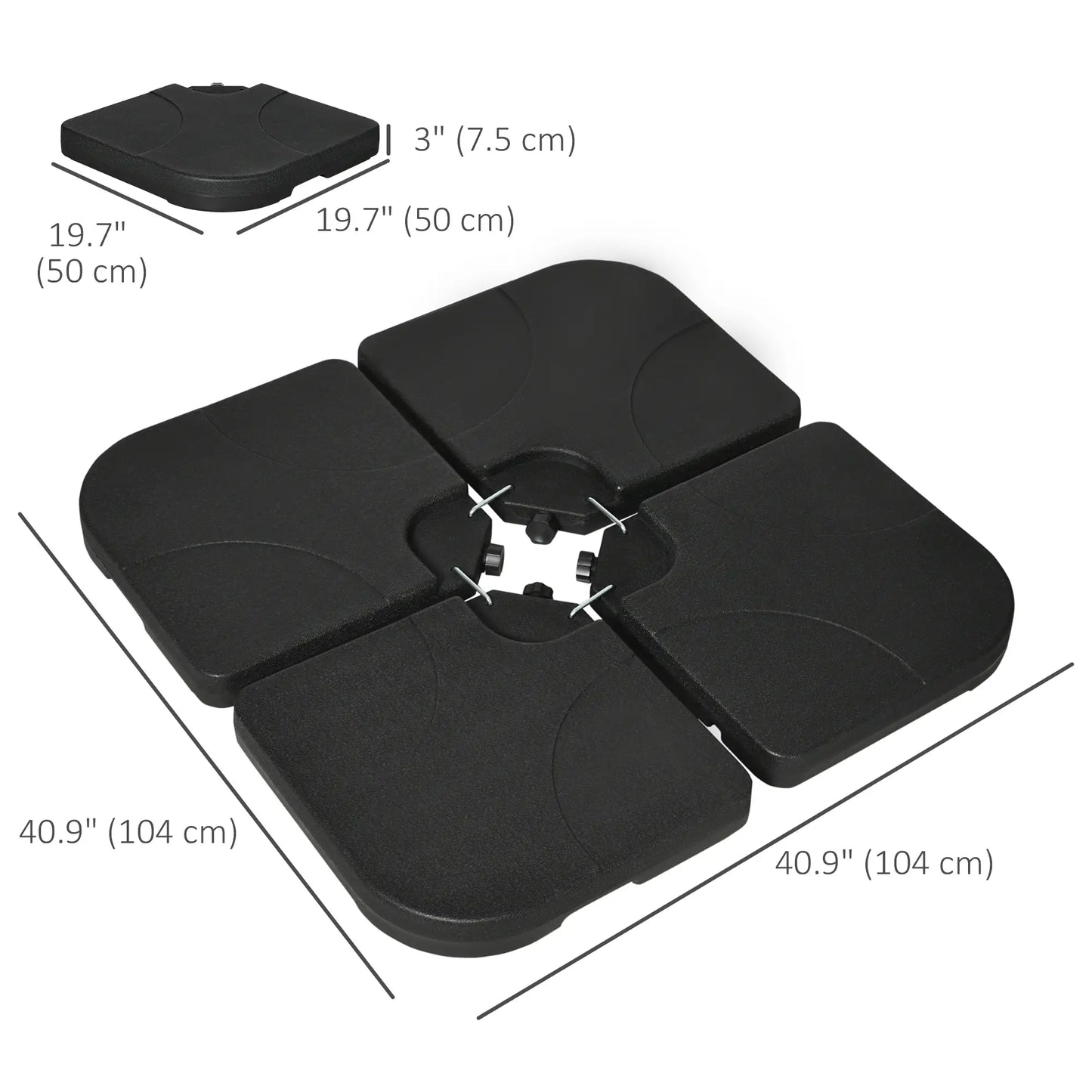 4 Piece Umbrella Base Stand, U Locking, 132 lb Water or 172 lb Sand, Black Umbrella Bases at Gallery Canada