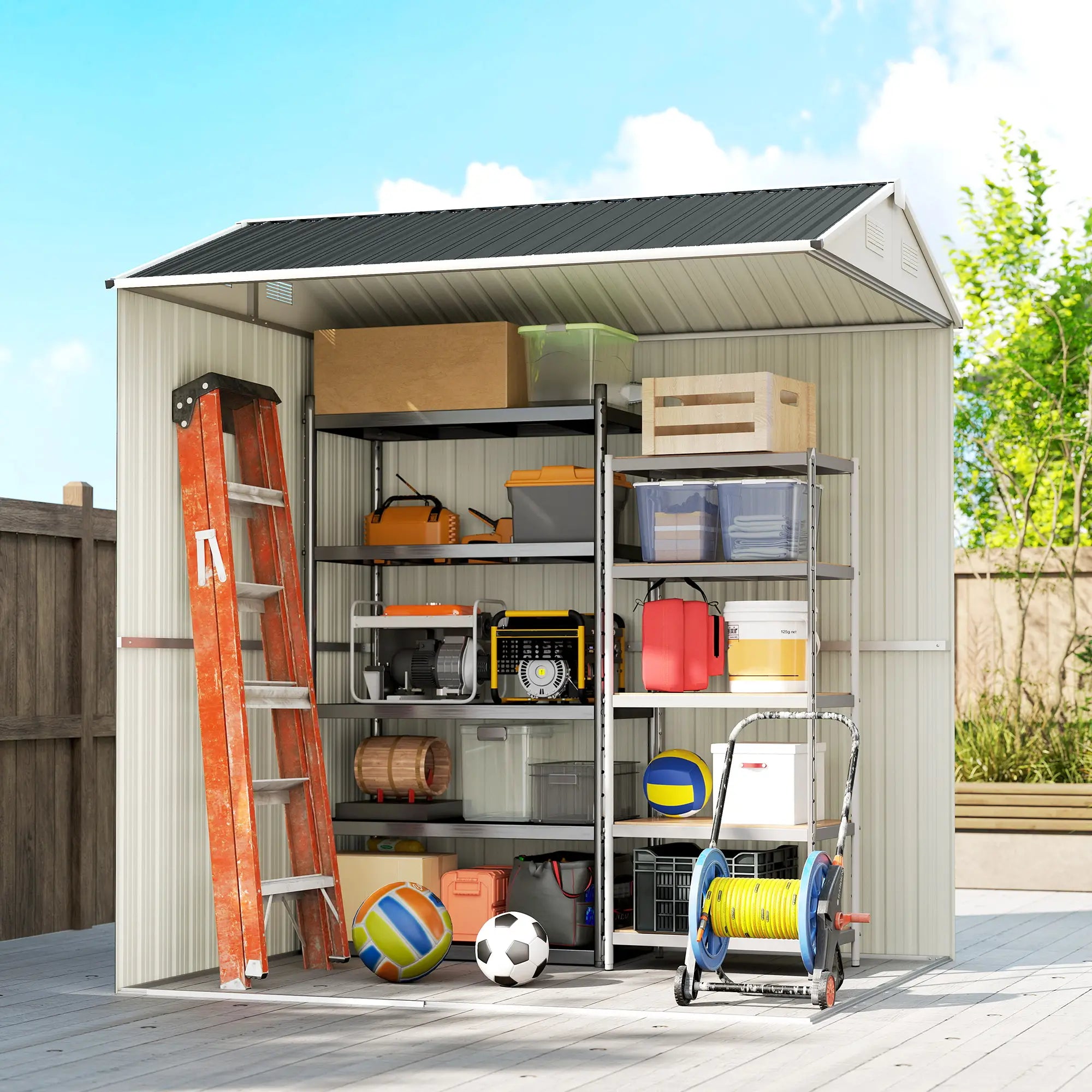 7' x 6' Tall Outdoor Storage Shed, Waterproof Metal Garden Shed, Dark Grey Sheds at Gallery Canada