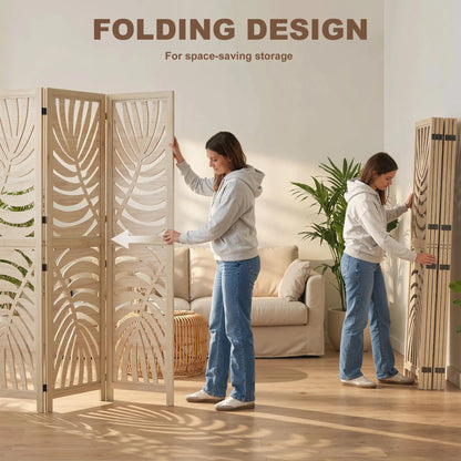 6 Panel Room Divider, Detachable Folding Privacy Screen, Palm Leaf Design, Natural Wood Room Dividers at Gallery Canada