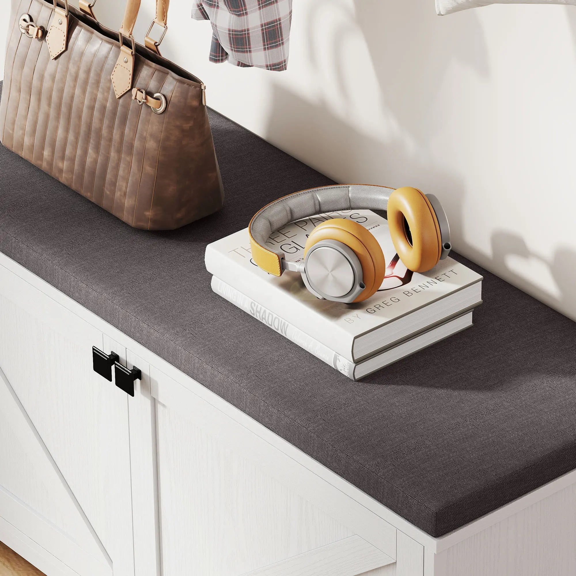 Shoe Storage Bench with Padded Seat, 8 Pairs, White Wood Grain, White Shoe Storage Cabinets & Racks at Gallery Canada