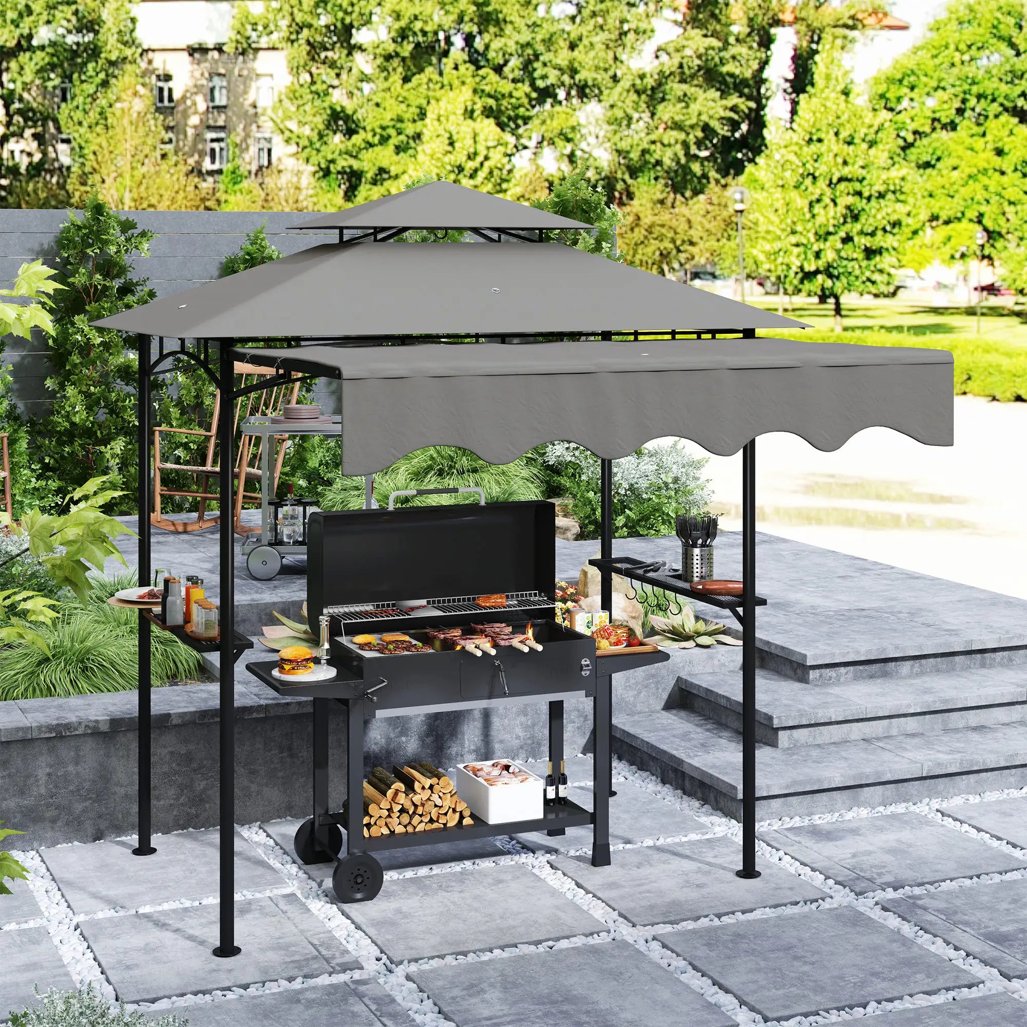 8' x 5' Grill Gazebo, Double Tiered, Light Grey BBQ Grill Gazebos at Gallery Canada