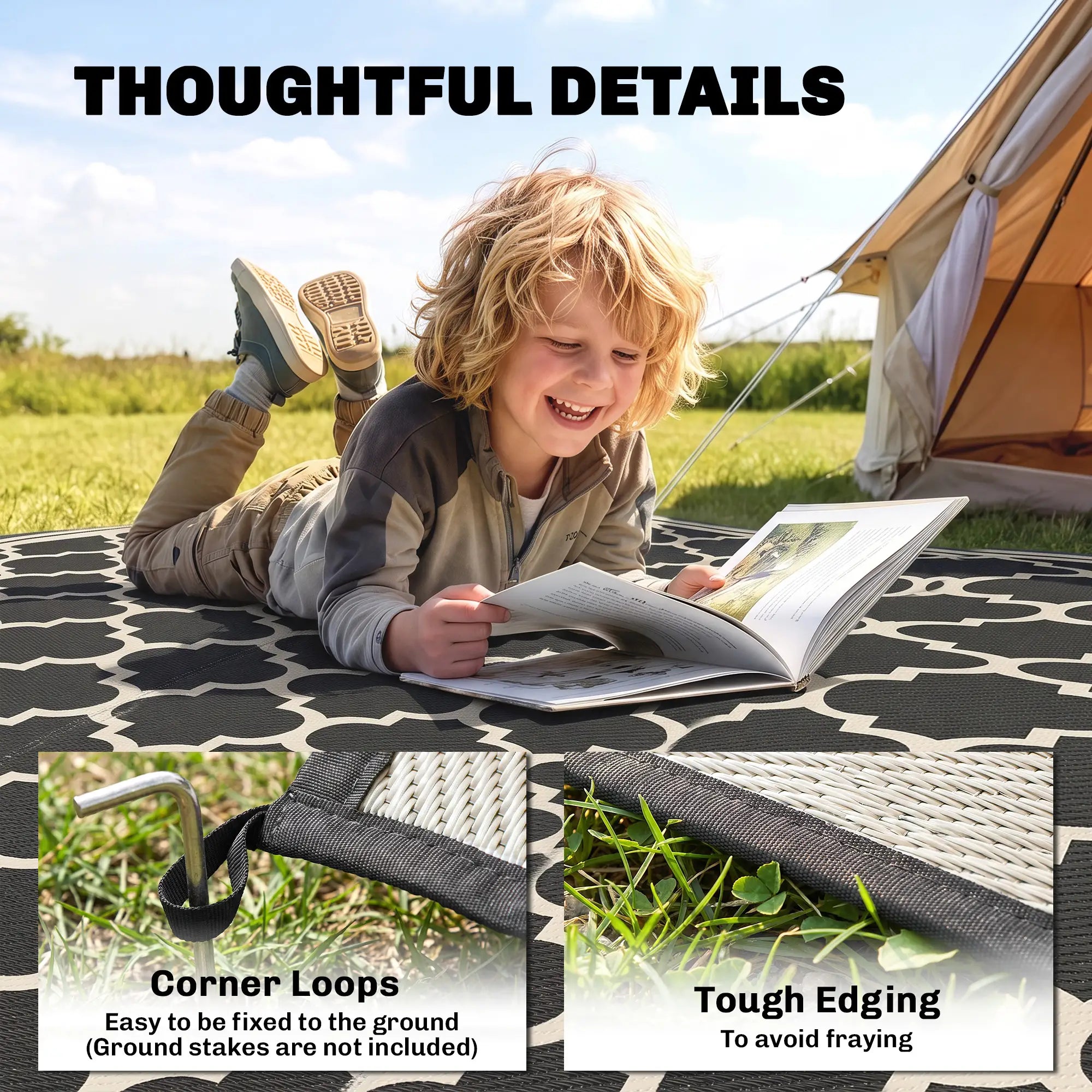 9'x12' Reversible Outdoor RV Rug, Patio Mat, Black Outdoor Reversible Rugs at Gallery Canada