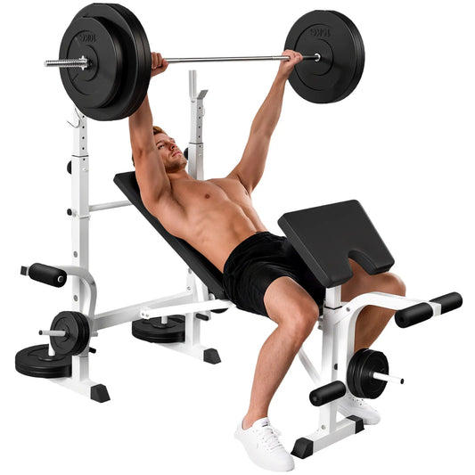 Adjustable Weight Bench, Squat Rack, Preacher Curl Pad, Leg Developer, White Weight Benches White at Gallery Canada