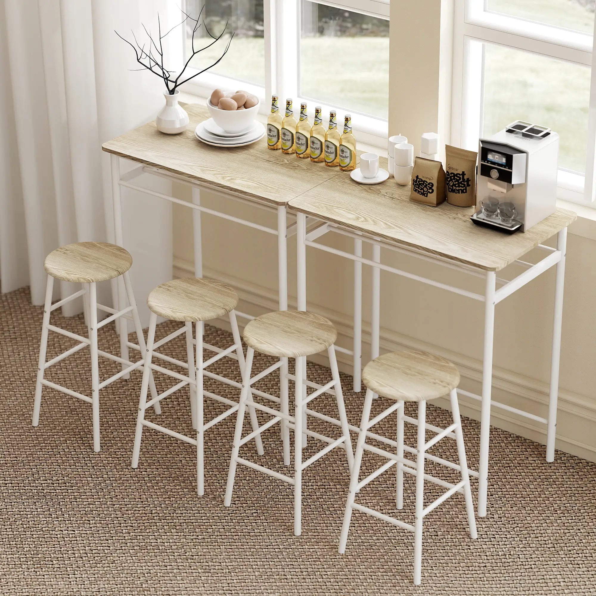 3-Piece Counter Height Bar Table Set, 1 Table 2 Stools, White Oak, White Bar Sets at Gallery Canada
