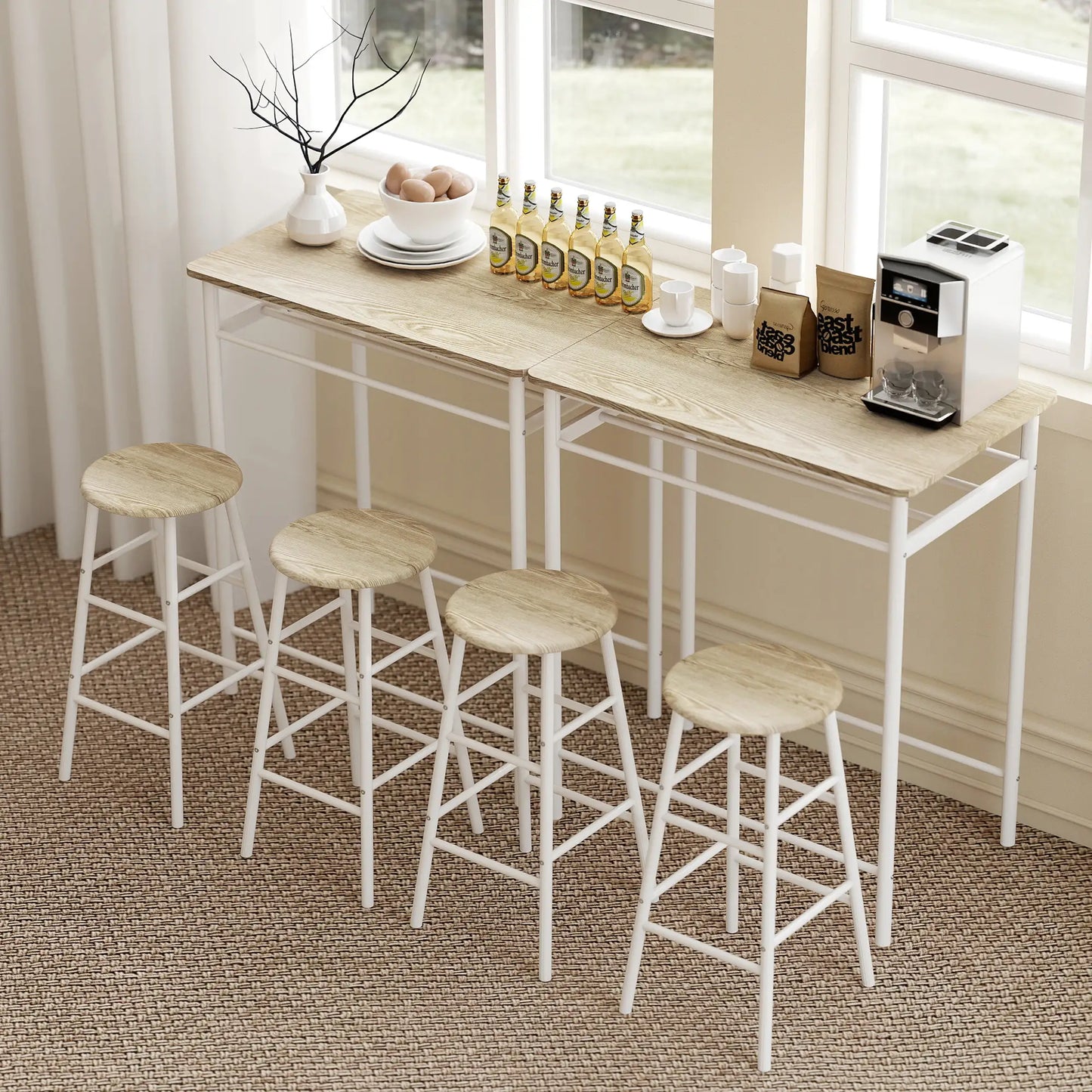 3-Piece Counter Height Bar Table Set, 1 Table 2 Stools, White Oak, White Bar Sets at Gallery Canada