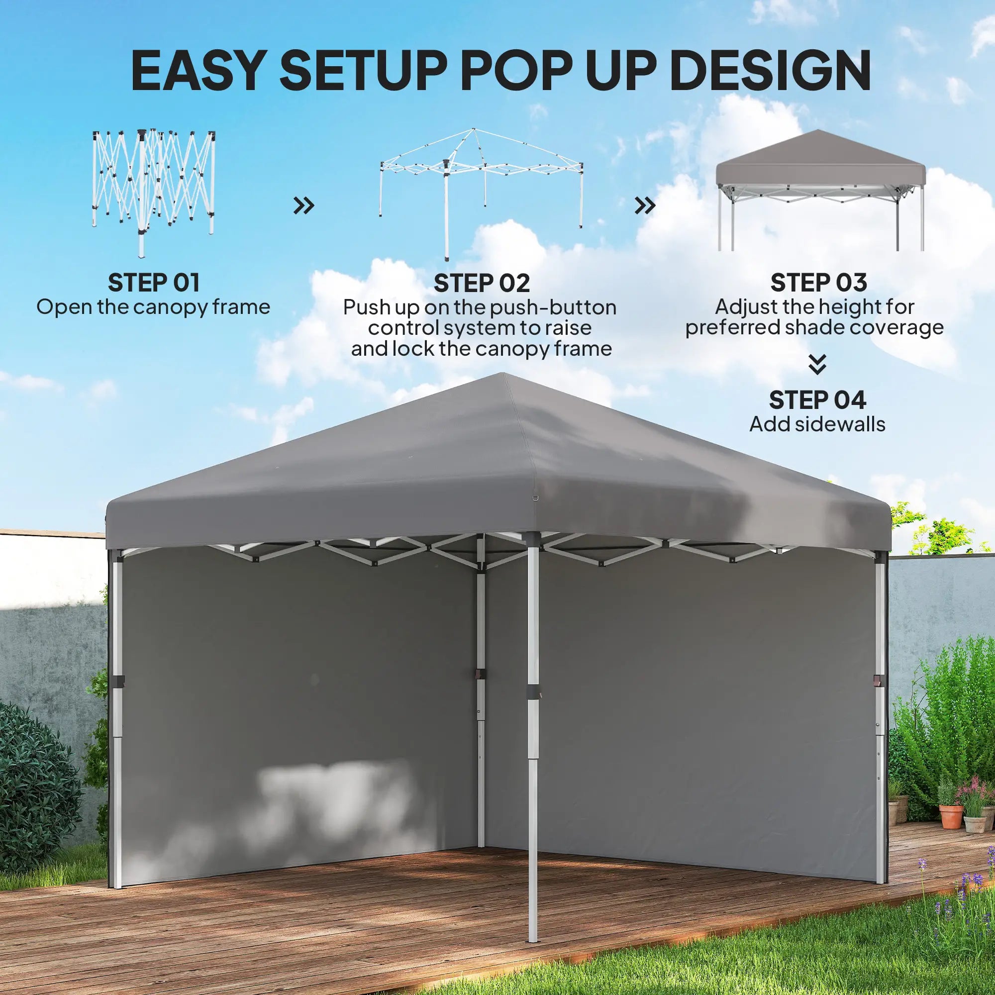 10' x 10' Pop Up Canopy, Sidewalls, Roller Bag, Adjustable Tent, Grey Pop Up Canopies at Gallery Canada