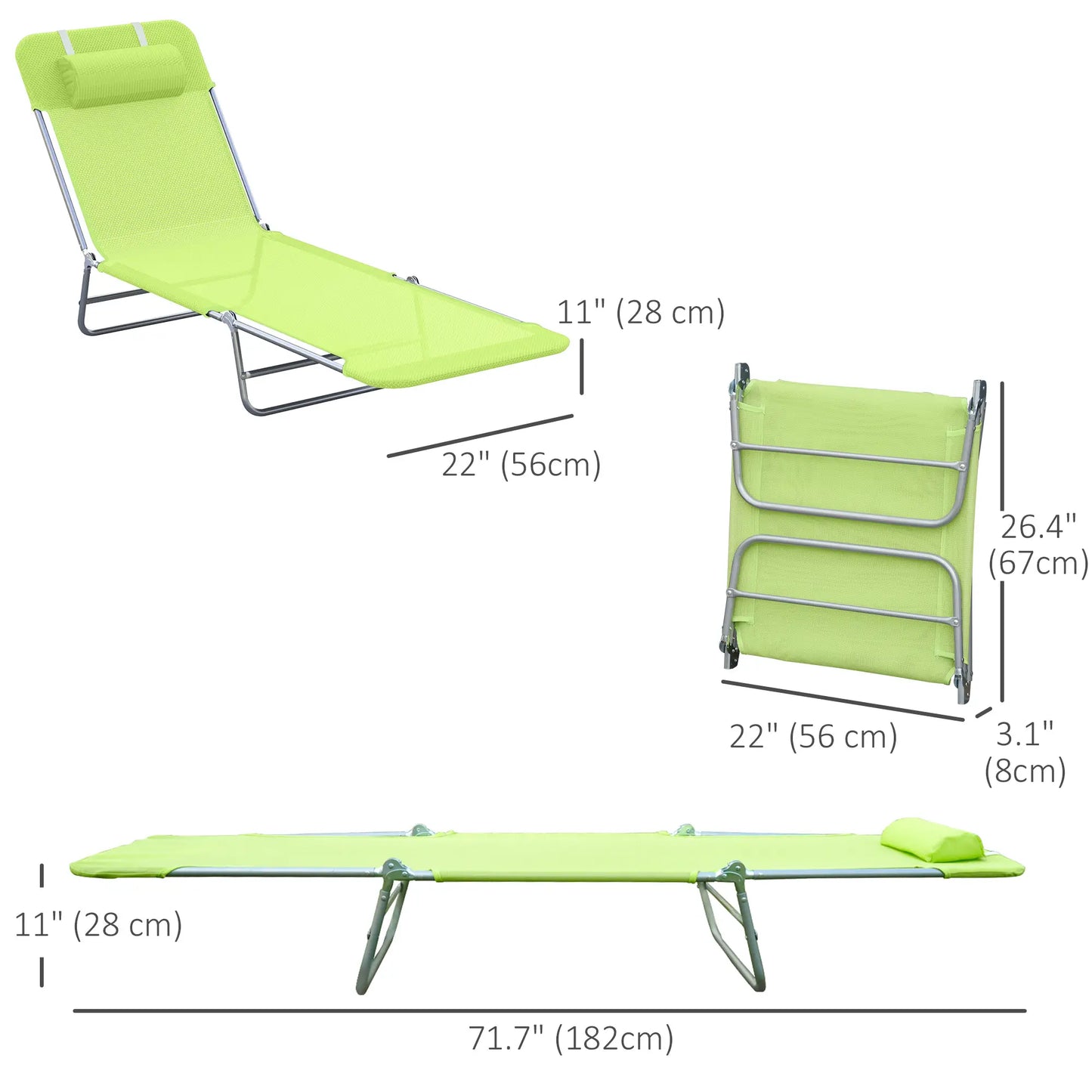 Portable Adjustable Reclining Lounge Chair, Folding Chaise, Light Green Lounger Chairs at Gallery Canada