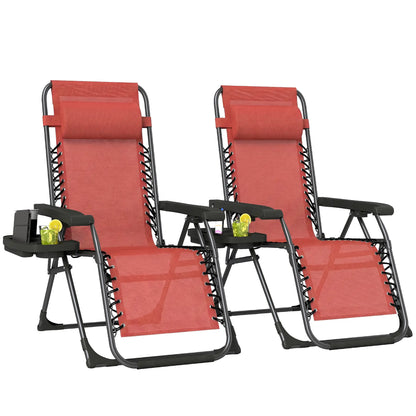 Zero Gravity Chair Set Of 2, Folding Reclining Outdoor Lounge Chair, Wine Red Lounger Chairs at Gallery Canada