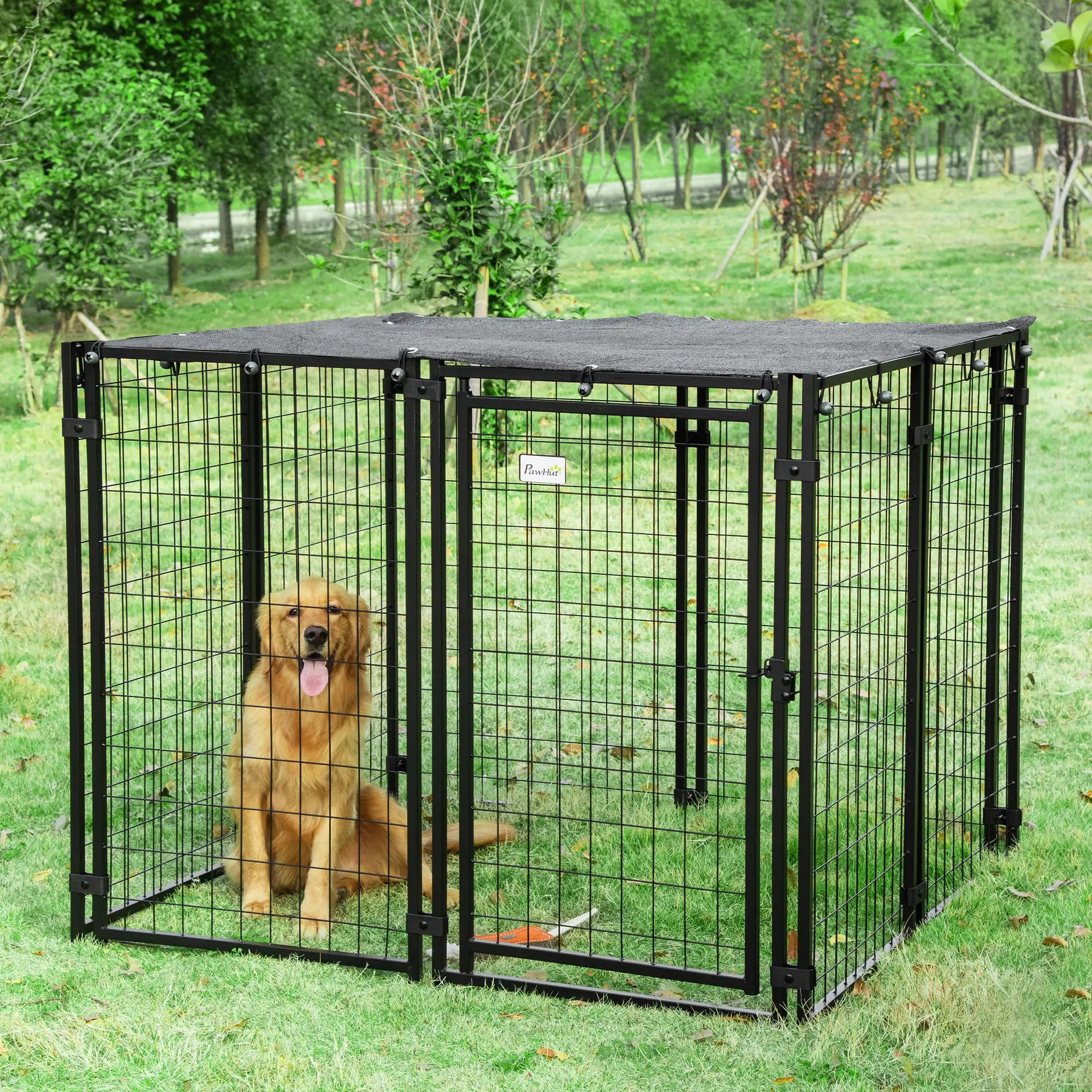 Outdoor Dog Kennel, Lockable Pet Playpen with Cover, Black Houses, Kennels & Pens at Gallery Canada
