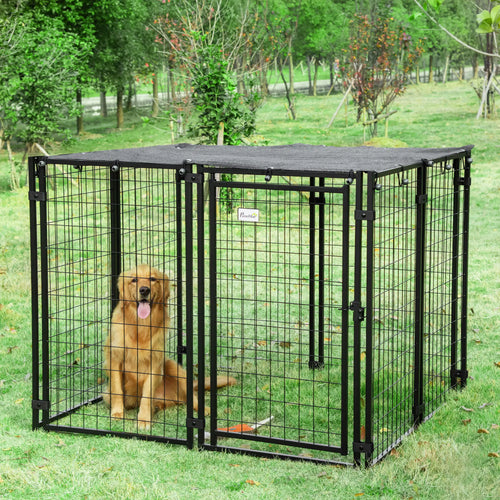 Outdoor Dog Kennel, Lockable Pet Playpen with Cover, Black