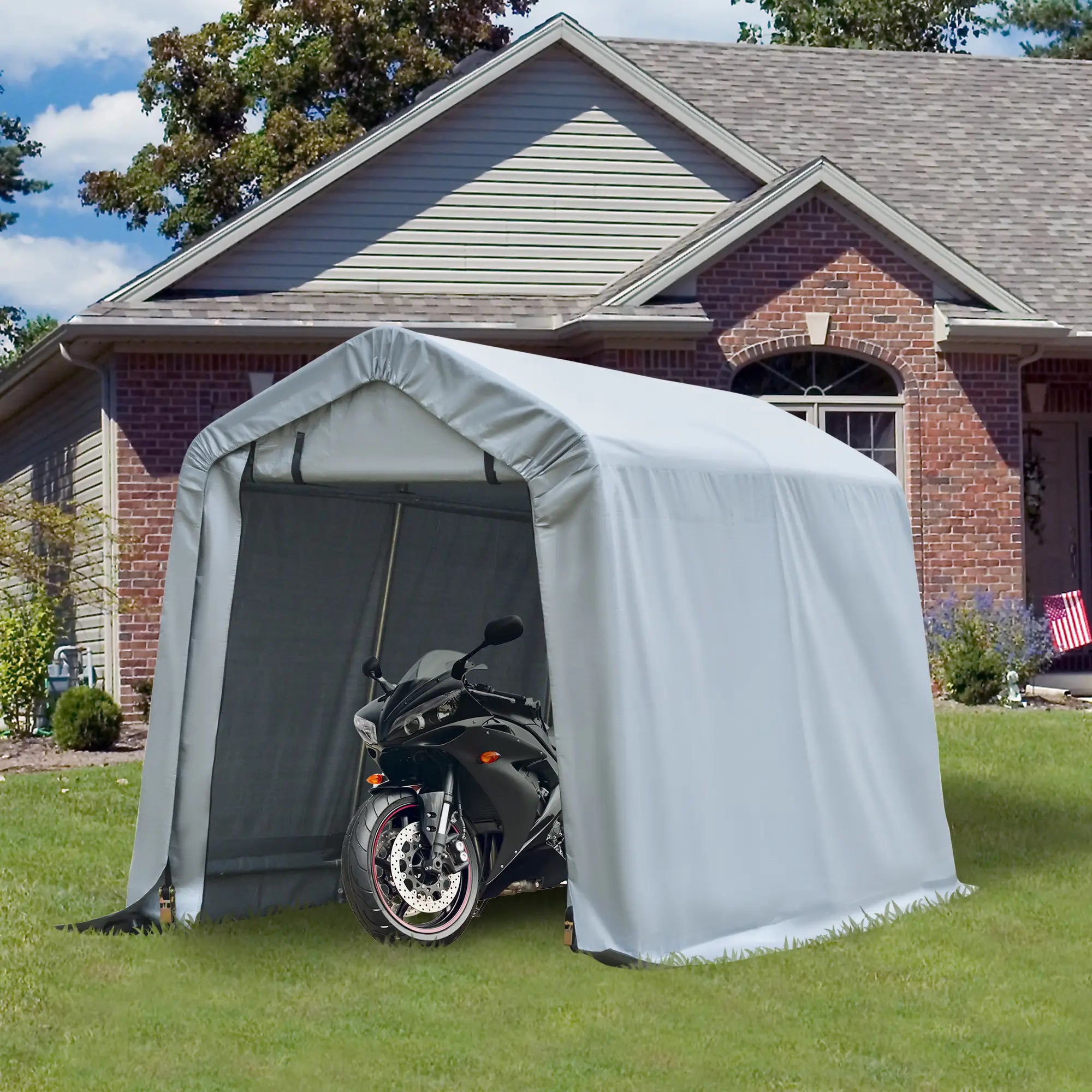8' x 6' Carport, Sidewalls, Roll-up Door, Outdoor Shelter, Grey Car Shelters at Gallery Canada