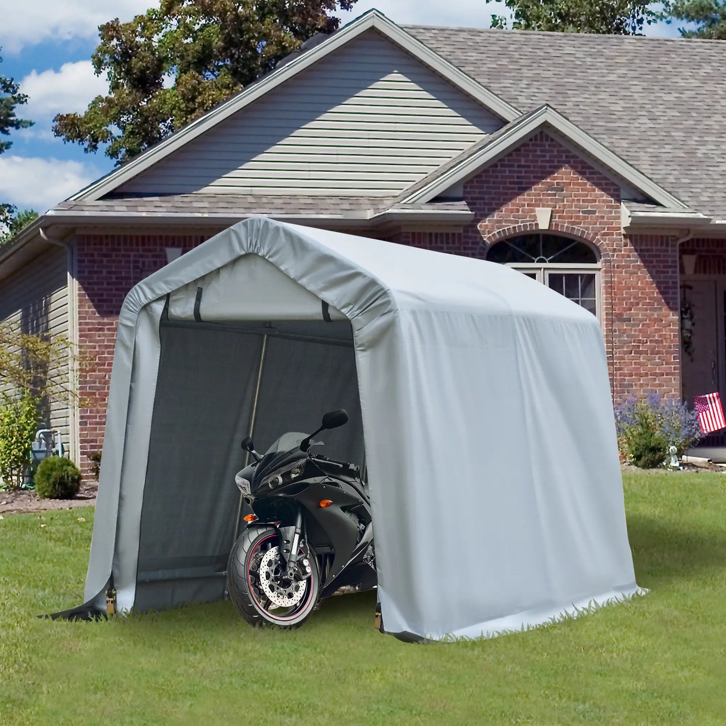 8' x 6' Carport, Sidewalls, Roll-up Door, Outdoor Shelter, Grey Car Shelters at Gallery Canada