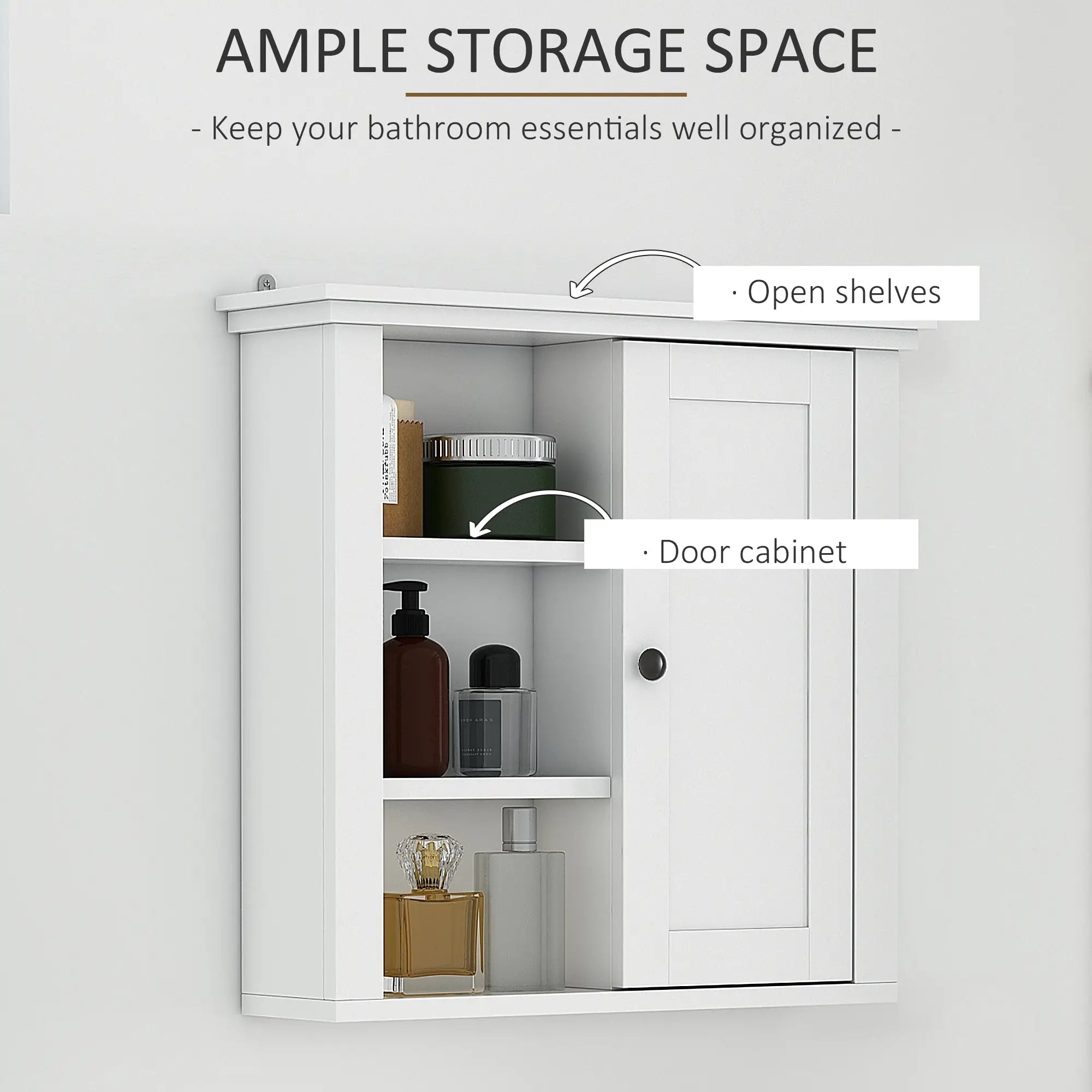 Wall Mounted Medicine Cabinet, 3 Open Shelves, Storage Cupboard, White Wall Mounted Cabinets at Gallery Canada