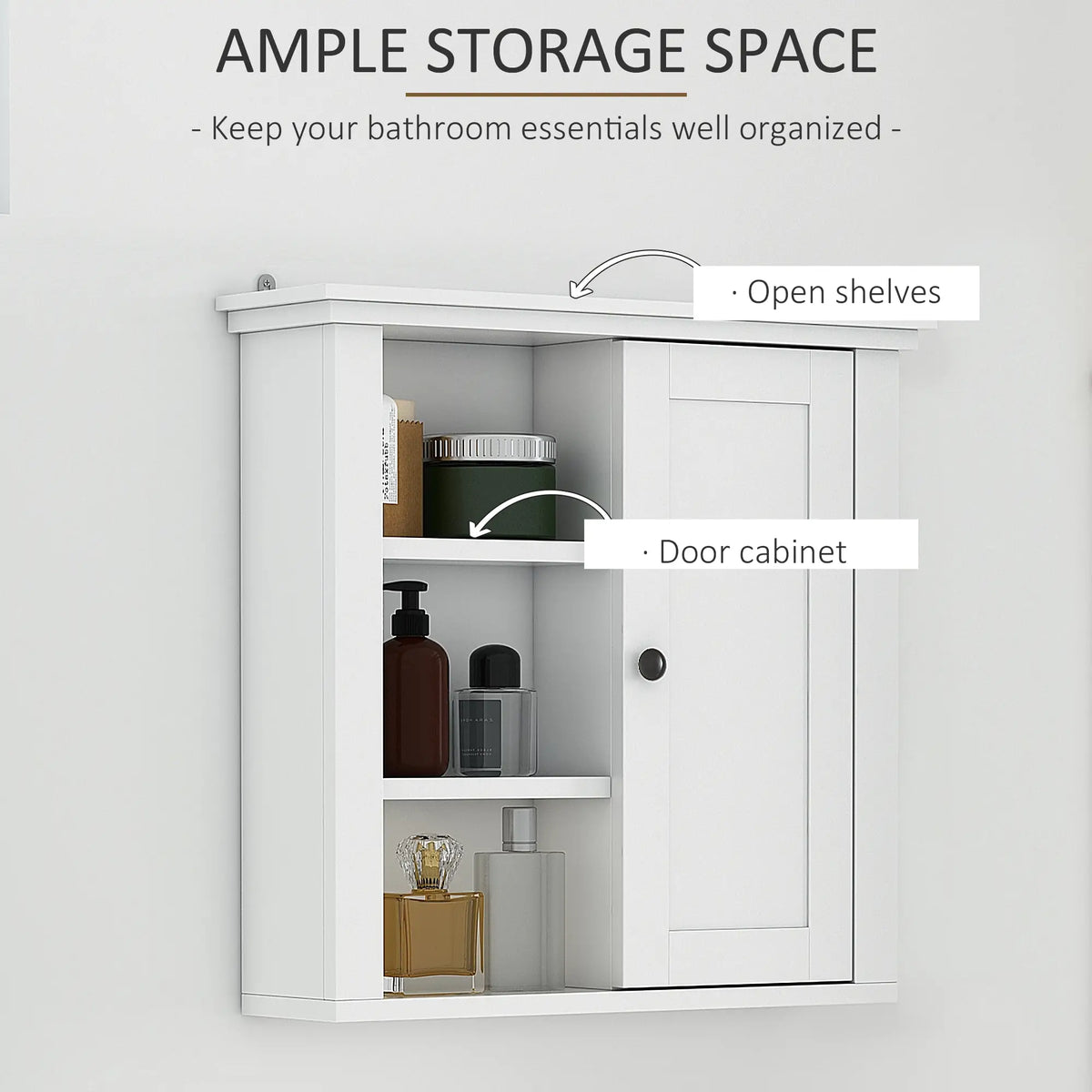 Wall Mounted Medicine Cabinet, 3 Open Shelves, Storage Cupboard, White Wall Mounted Cabinets at Gallery Canada