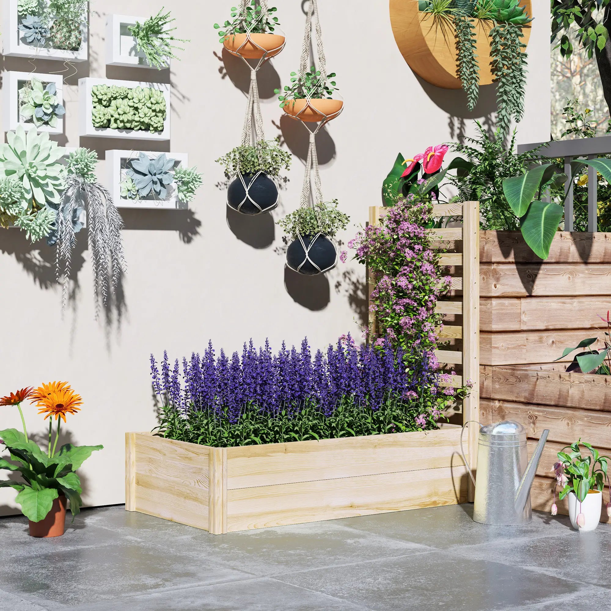 Wood Planter Box with Trellis, Raised Garden Bed, 91