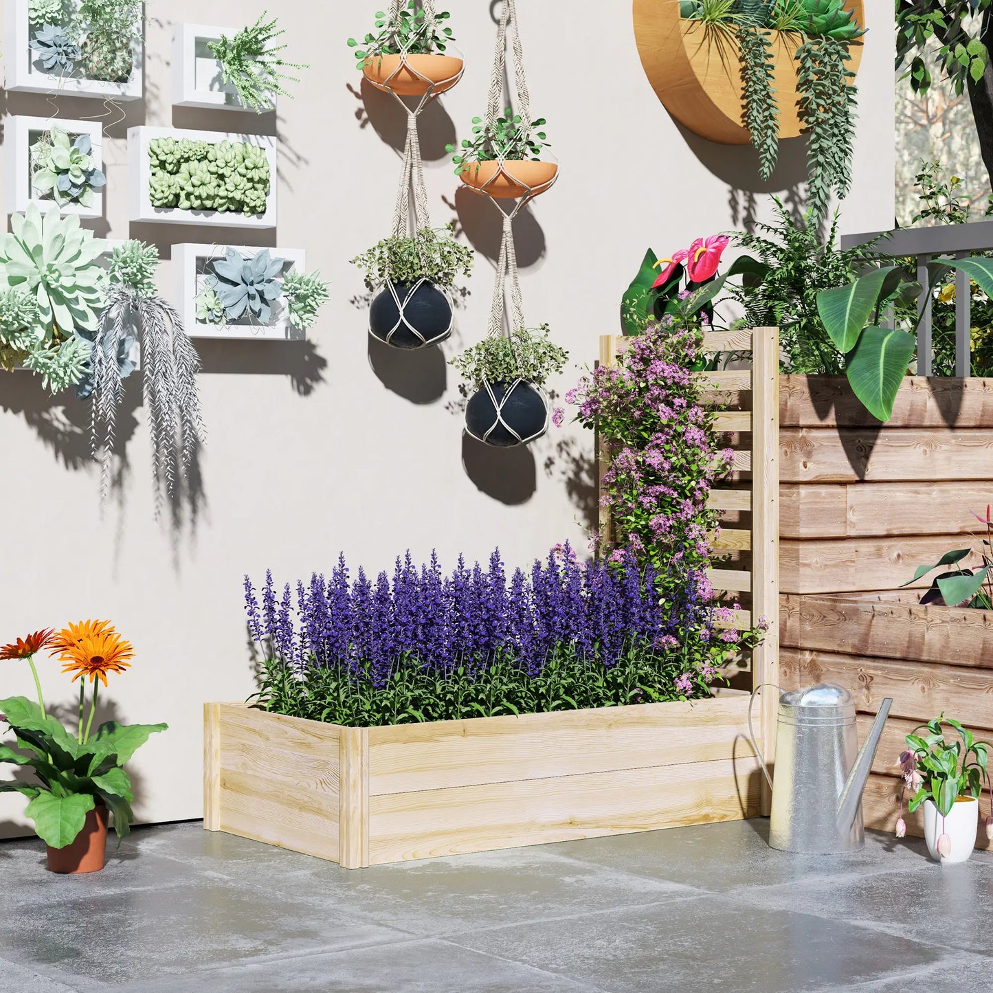 Wood Planter Box with Trellis, Raised Garden Bed, 91"x24"x43", Natural Raised Garden Beds at Gallery Canada