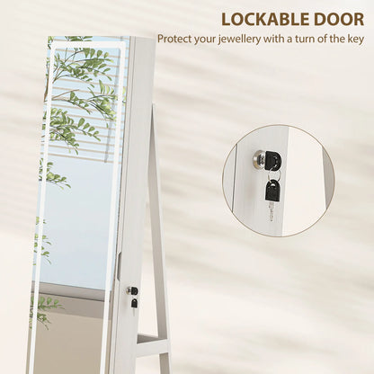 360° Swivel Jewelry Cabinet, Full Length Mirror, Lockable, LED Lights, White Jewelry Armoire & Jewellery Mirror Cabinets at Gallery Canada