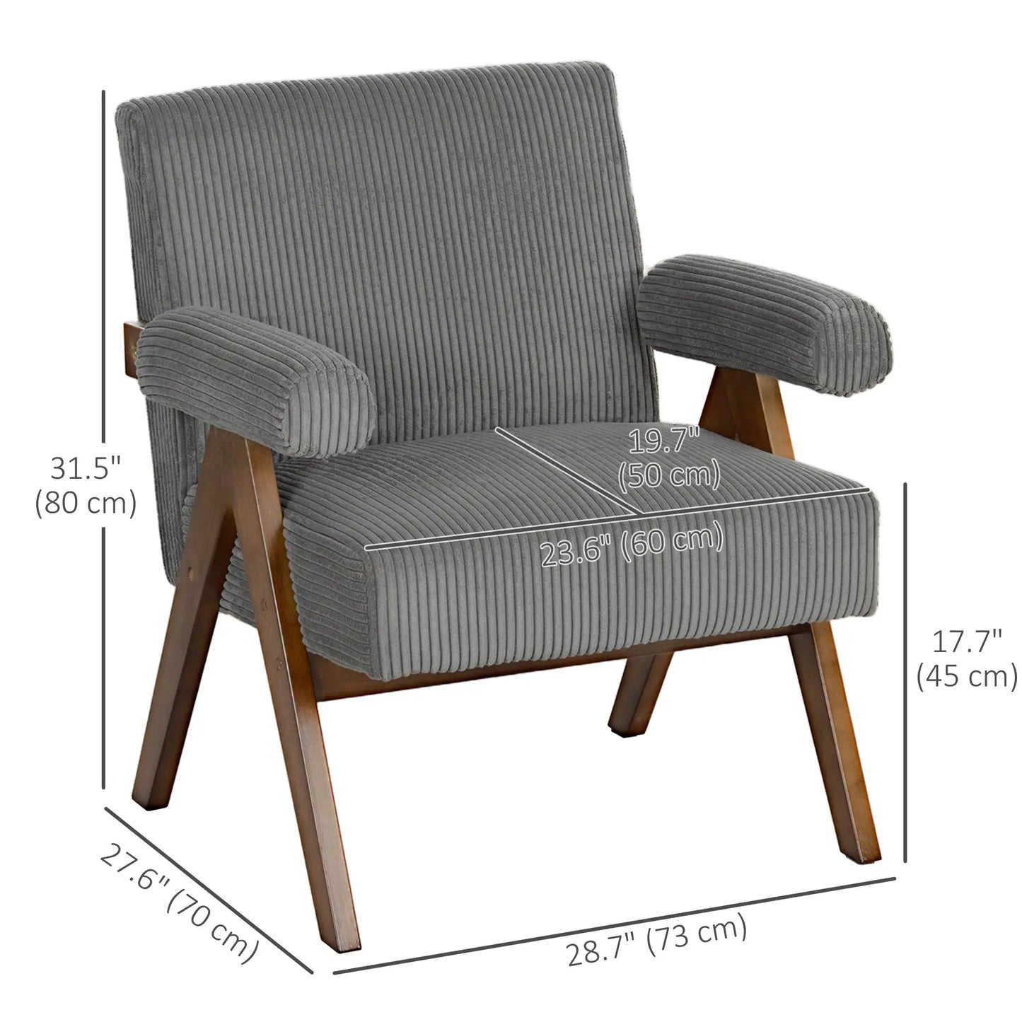 Corduroy Accent Chair, Wide Seat, Soft Padded Armrests, Dark Grey Accent Chairs at Gallery Canada