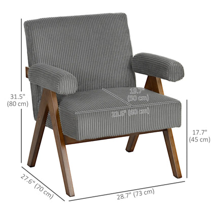 Corduroy Accent Chair, Wide Seat, Soft Padded Armrests, Dark Grey Accent Chairs at Gallery Canada