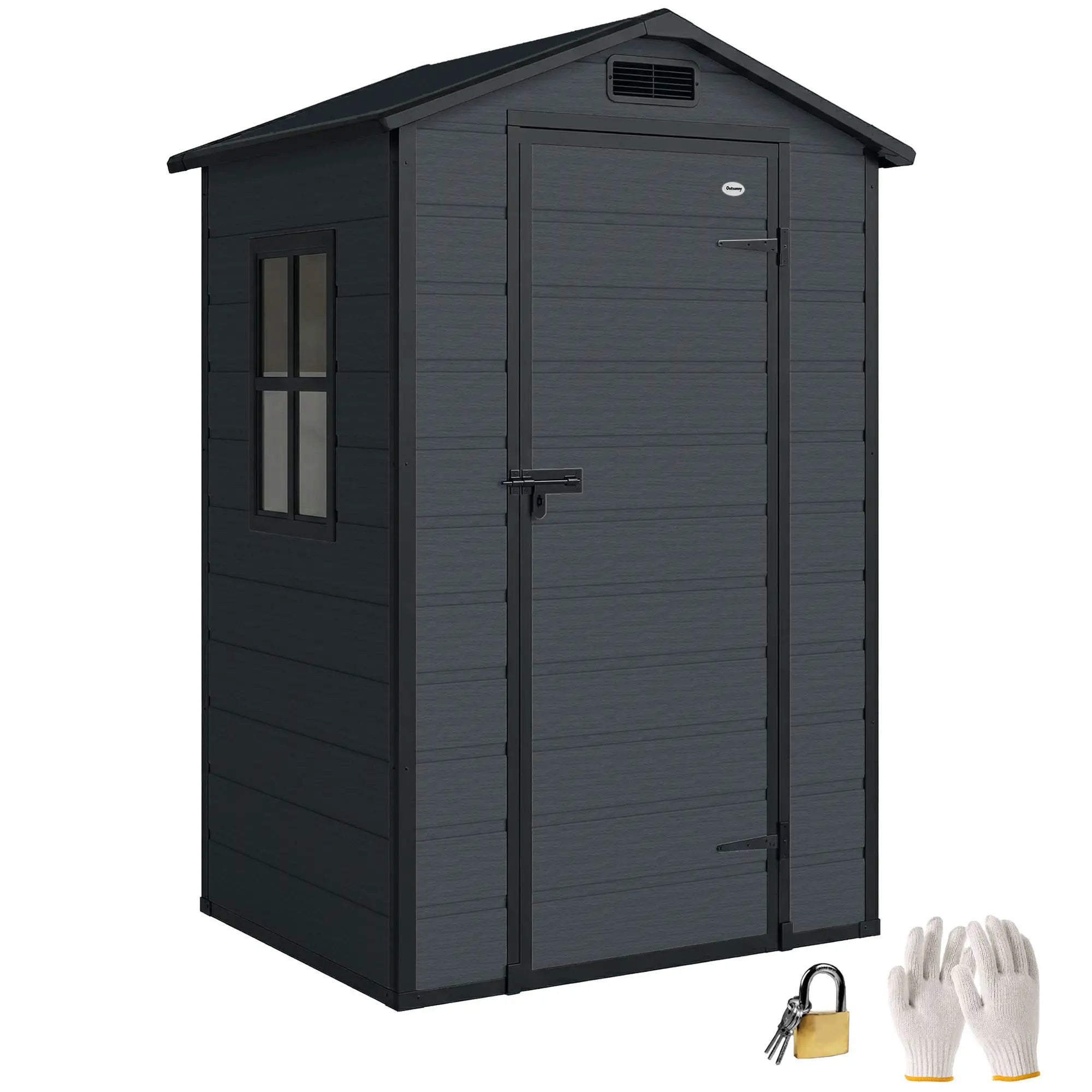 4' x 3' Plastic Garden Shed With Floor, Lockable Door, Window, Vent, Dark Grey Sheds at Gallery Canada