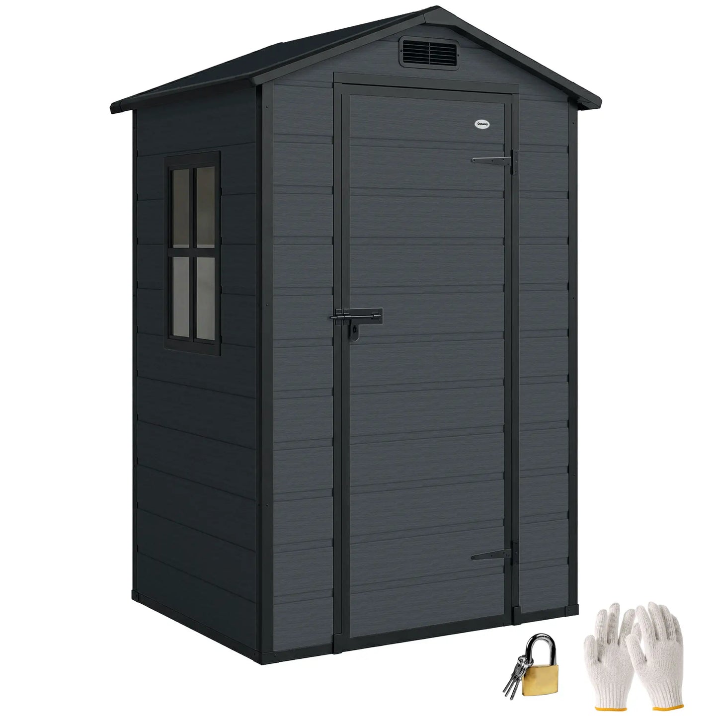 4' x 3' Plastic Garden Shed With Floor, Lockable Door, Window, Vent, Dark Grey Sheds at Gallery Canada