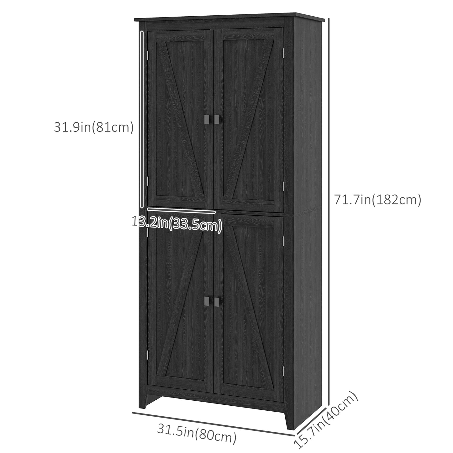 72" Freestanding Storage Cabinet, Kitchen Pantry with Doors, Shelves, Black Kitchen Pantry Cabinets at Gallery Canada
