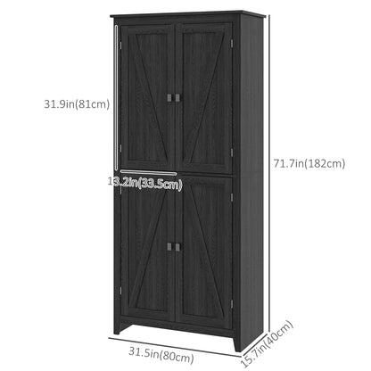 72" Freestanding Storage Cabinet, Kitchen Pantry with Doors, Shelves, Black Kitchen Pantry Cabinets at Gallery Canada