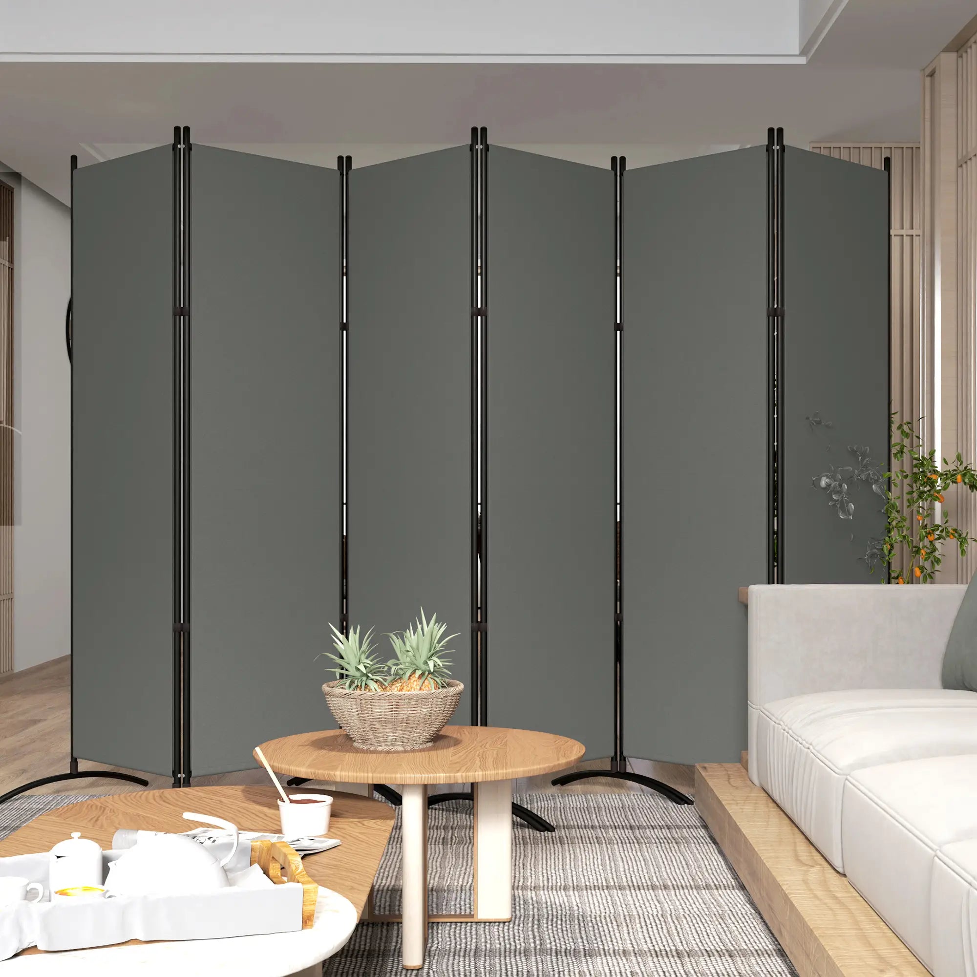 6 Panel Folding Room Divider, UV30+ Privacy Screen, Dark Grey Side Awnings at Gallery Canada