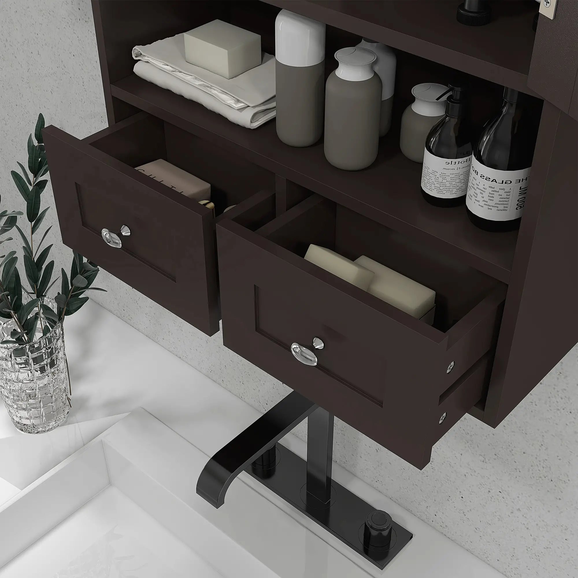 Medicine Cabinet, Bathroom Wall Cabinet with Shelf, Drawers, Brown Wall Mounted Cabinets at Gallery Canada