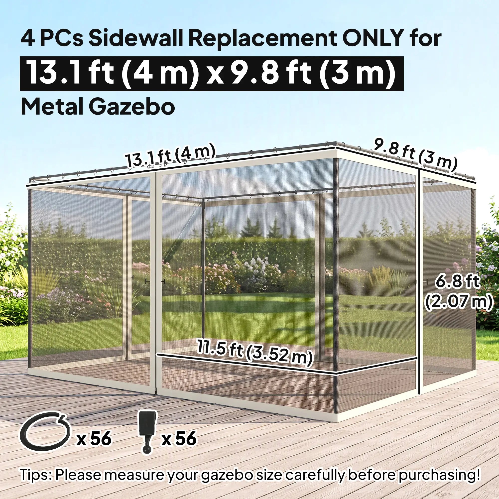 Mosquito Netting For Gazebo, 10' x 13', Black Screen Walls With Zippers, Black Gazebo Sidewalls at Gallery Canada