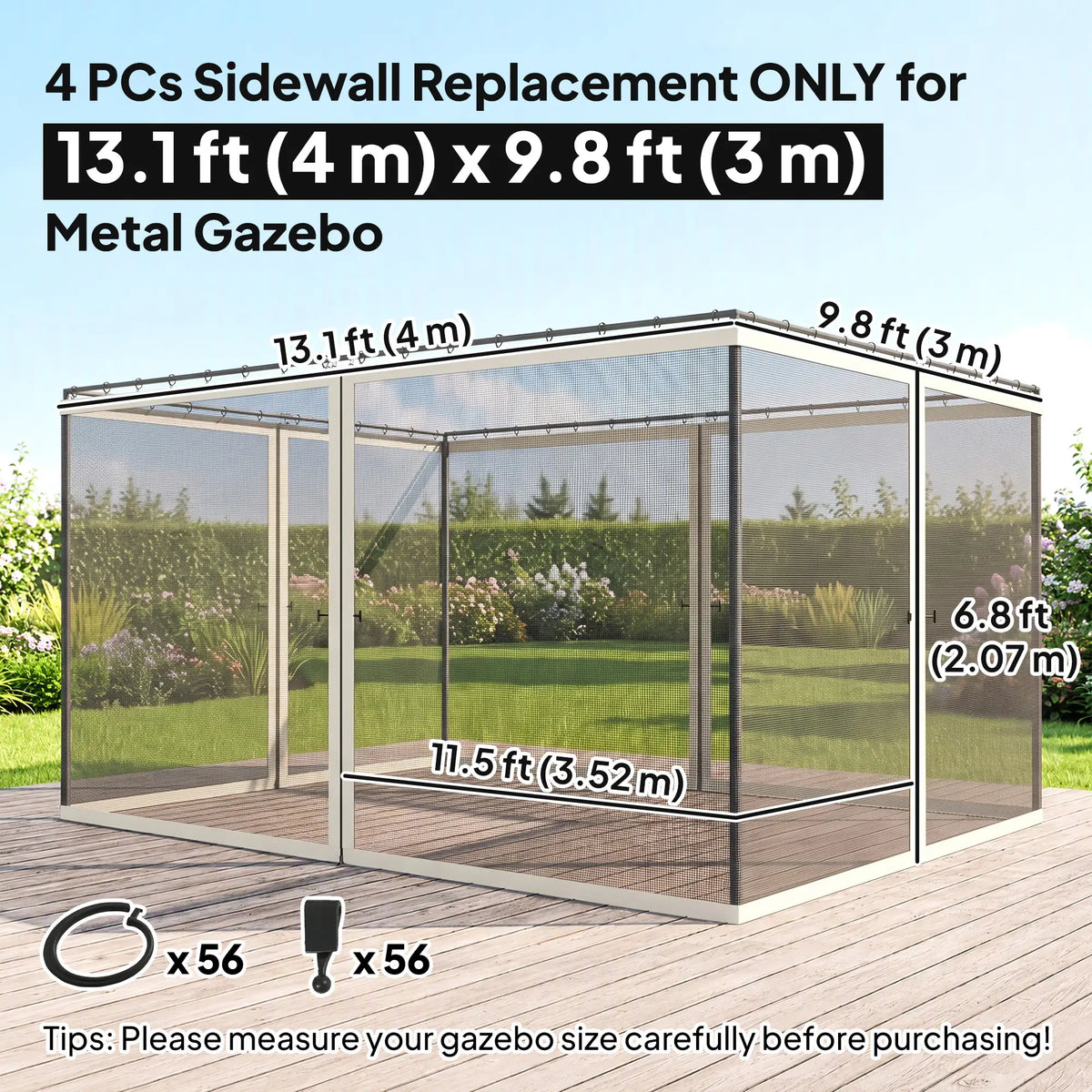 Mosquito Netting For Gazebo, 10' x 13', Black Screen Walls With Zippers, Black Gazebo Sidewalls at Gallery Canada