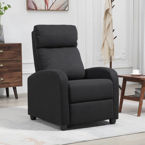 Fabric Recliner Chair, Manual Reclining Sofa, Padded Seat, Black