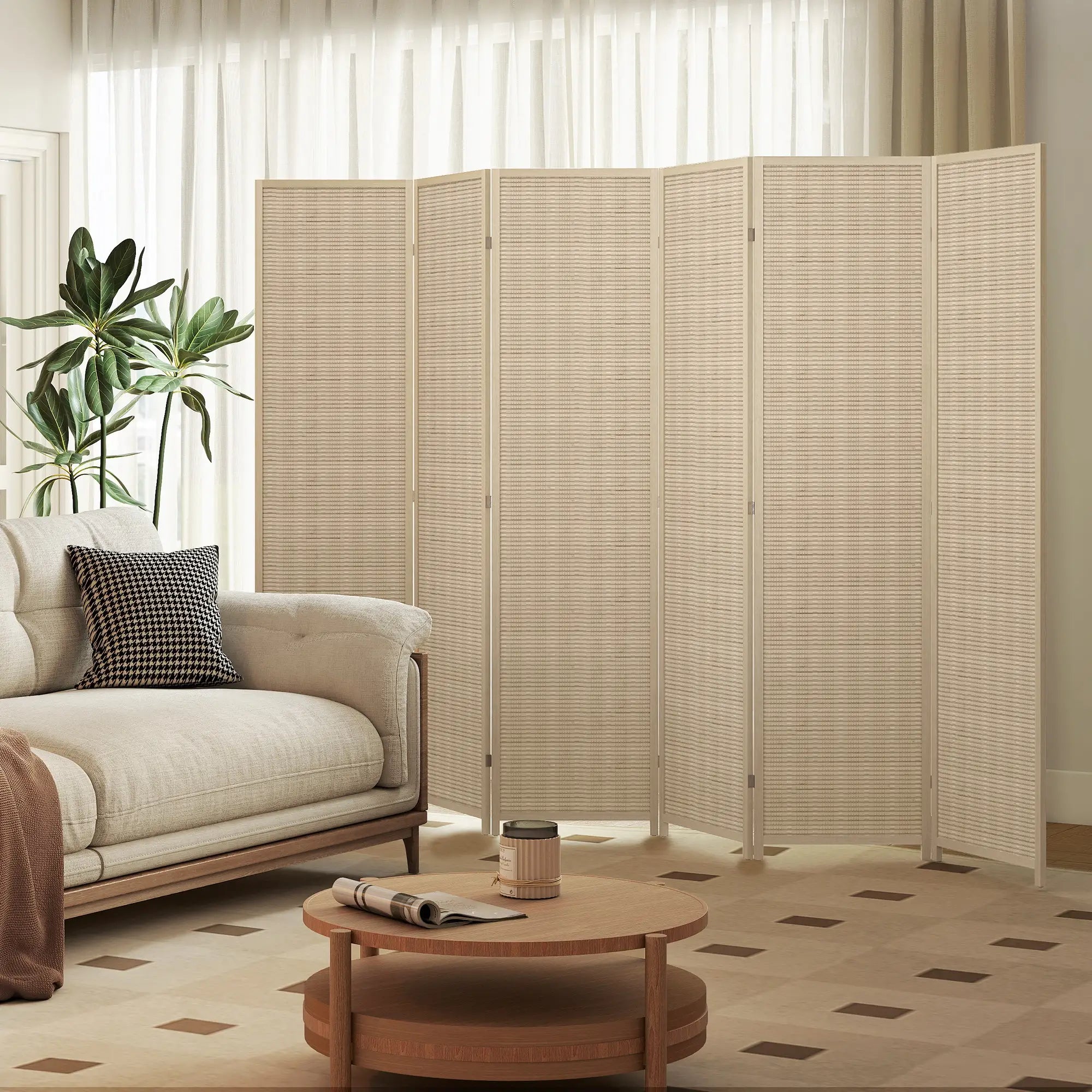 Woven Bamboo Room Divider, 6 Panel Folding Privacy Screen, Natural Wood Room Dividers at Gallery Canada