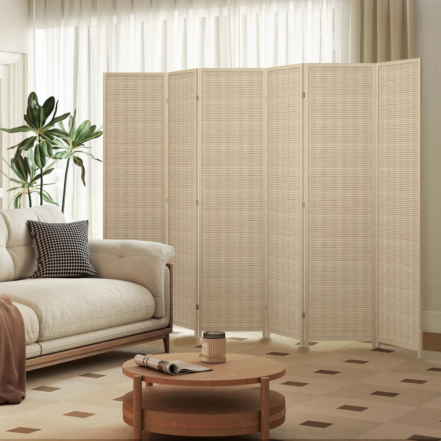 Woven Bamboo Room Divider, 6 Panel Folding Privacy Screen, Natural Wood Room Dividers at Gallery Canada