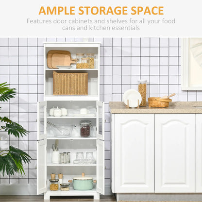 63" Small Buffet with Hutch, 4-Door Kitchen Pantry, Adjustable Shelf, White Kitchen Pantry Cabinets at Gallery Canada