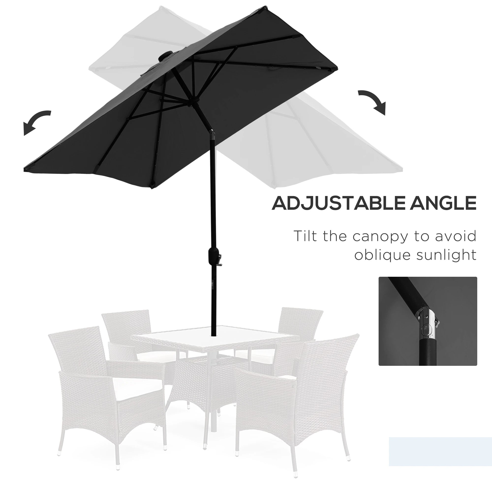 6' x 10' Rectangular Patio Umbrella, 22 LED Solar Lights, Tilt, Crank, Dark Grey Sun Umbrellas at Gallery Canada