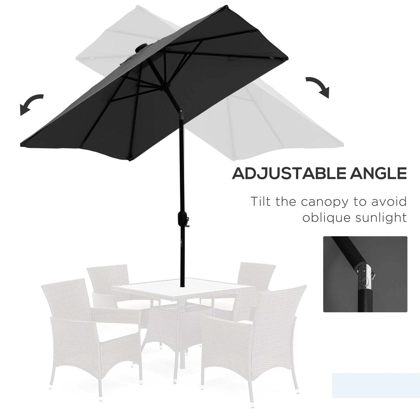 6' x 10' Rectangular Patio Umbrella, 22 LED Solar Lights, Tilt, Crank, Dark Grey Sun Umbrellas at Gallery Canada