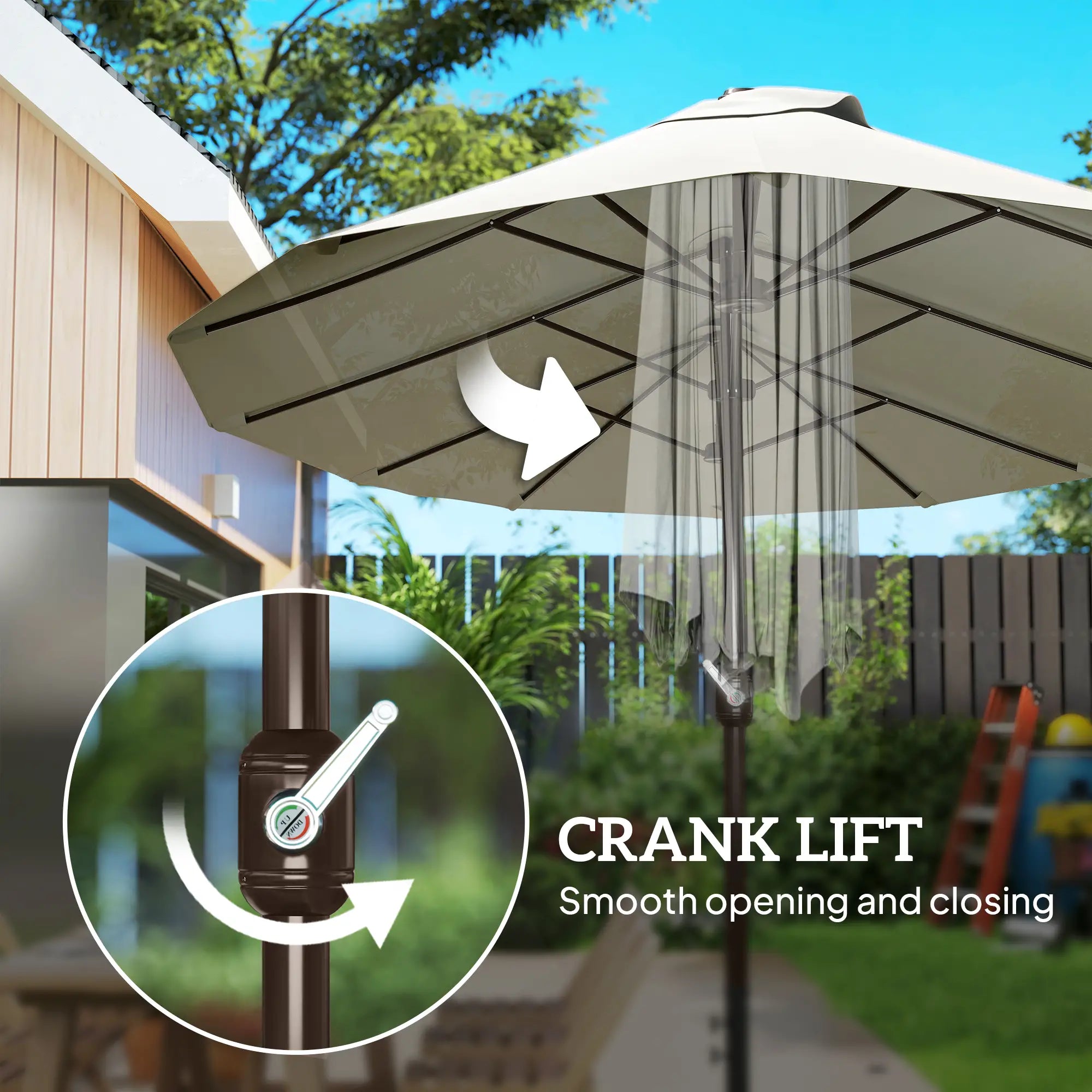 15' Outdoor Patio Umbrella, Twin Canopy Sunshade, Steel Table, Cream Sun Umbrellas at Gallery Canada