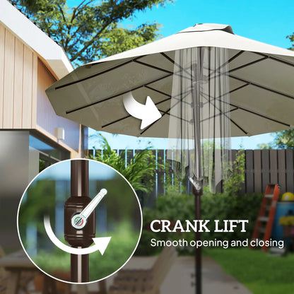 15' Outdoor Patio Umbrella, Twin Canopy Sunshade, Steel Table, Cream Sun Umbrellas at Gallery Canada