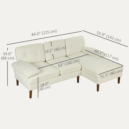 Modern Corner Couch, Right Chaise Lounge, Tufted 3-Seater Sofa, Wooden Legs, Cream White 3-Seater Sofas at Gallery Canada