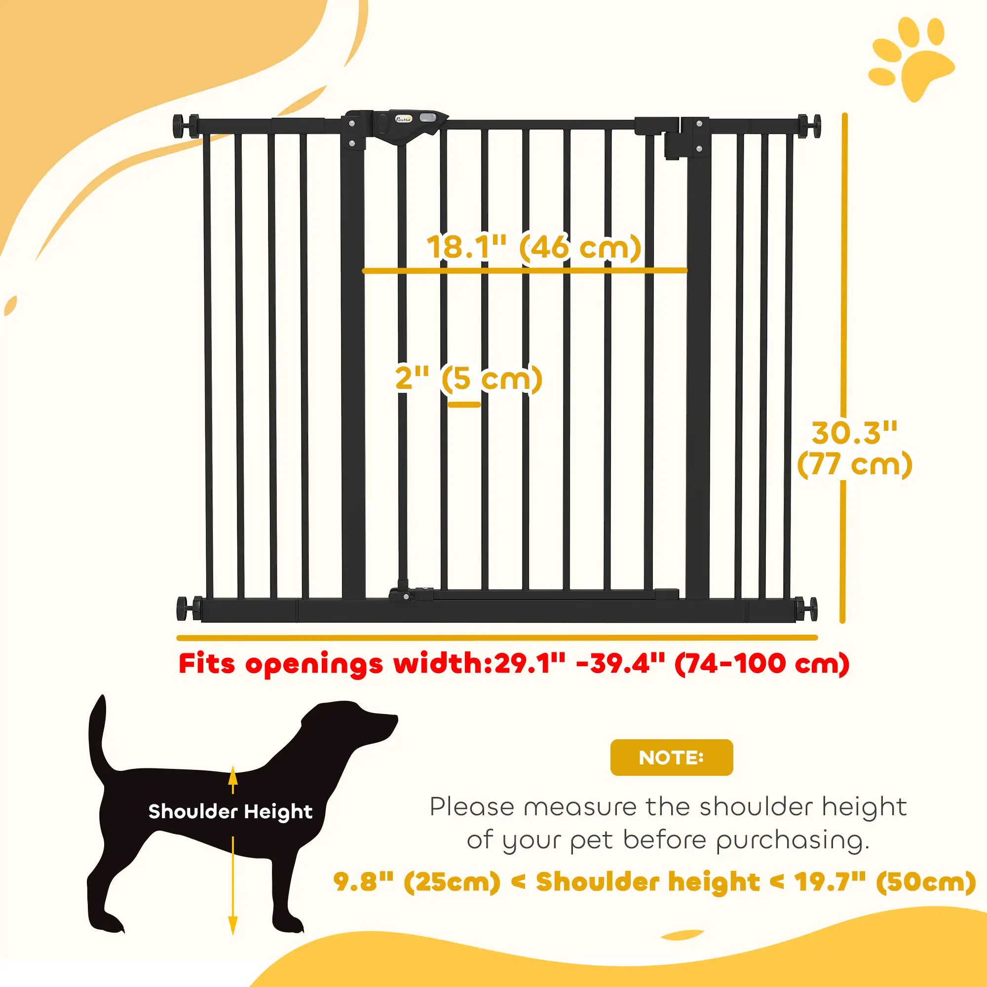 30 Inch Tall Pet Gate with Door, Includes Extensions Kit, Black Houses, Kennels & Pens at Gallery Canada