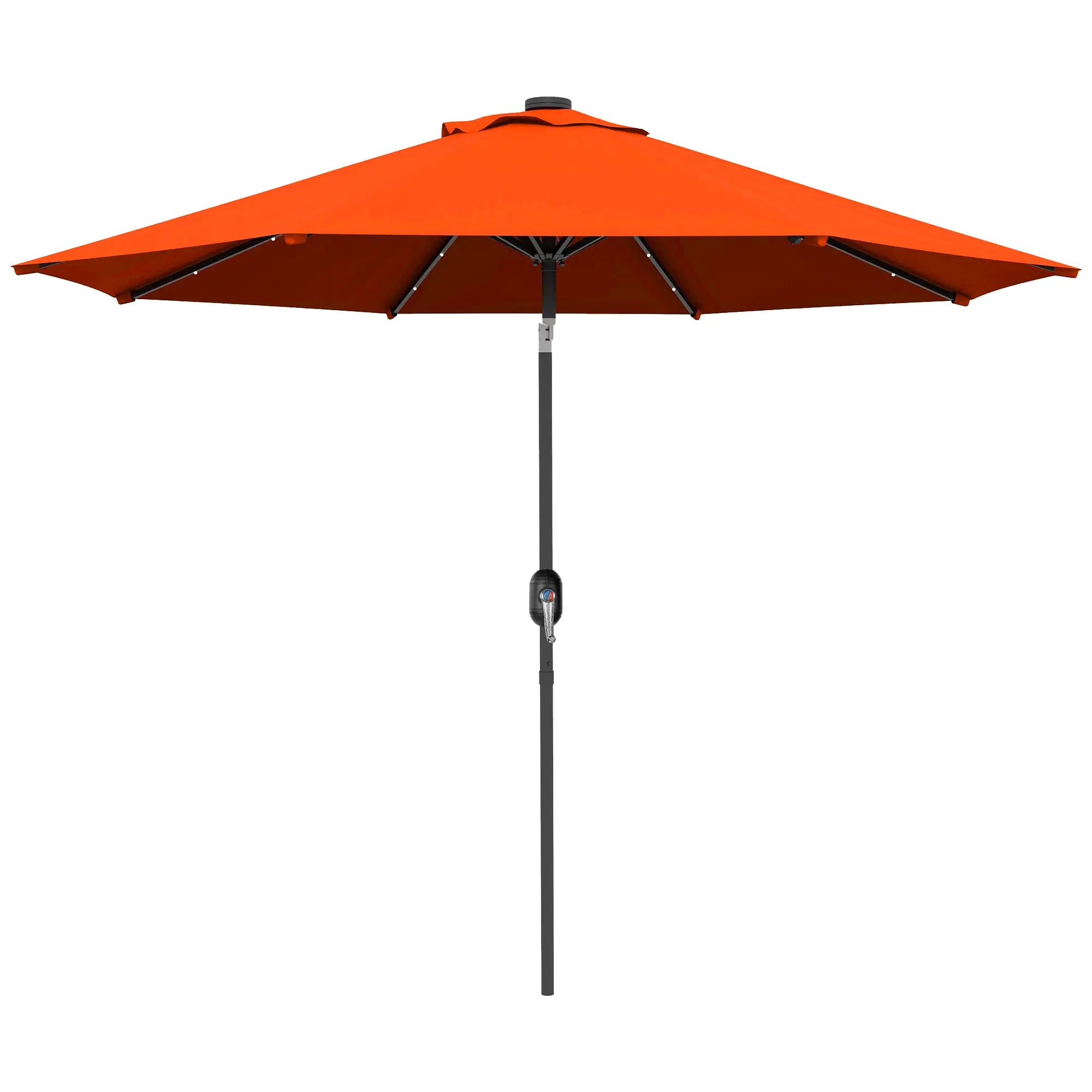 9ft Solar Patio Umbrella, 24 LED Lights, Tilt Canopy, Orange Sun Umbrellas Orange, Dark Grey at Gallery Canada