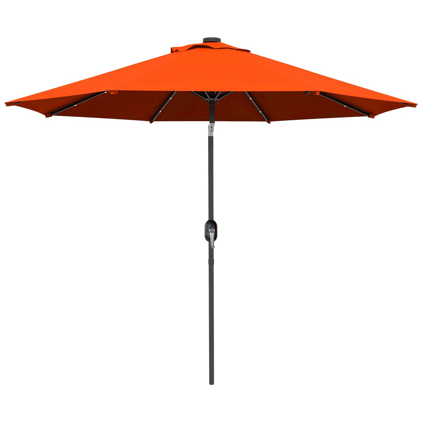9ft Solar Patio Umbrella, 24 LED Lights, Tilt Canopy, Orange Sun Umbrellas Orange, Dark Grey at Gallery Canada