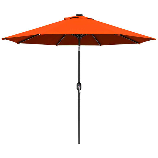 9ft Solar Patio Umbrella, 24 LED Lights, Tilt Canopy, Orange Sun Umbrellas Orange, Dark Grey at Gallery Canada