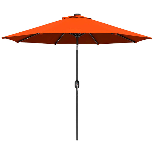 9ft Solar Patio Umbrella, 24 LED Lights, Tilt Canopy, Orange