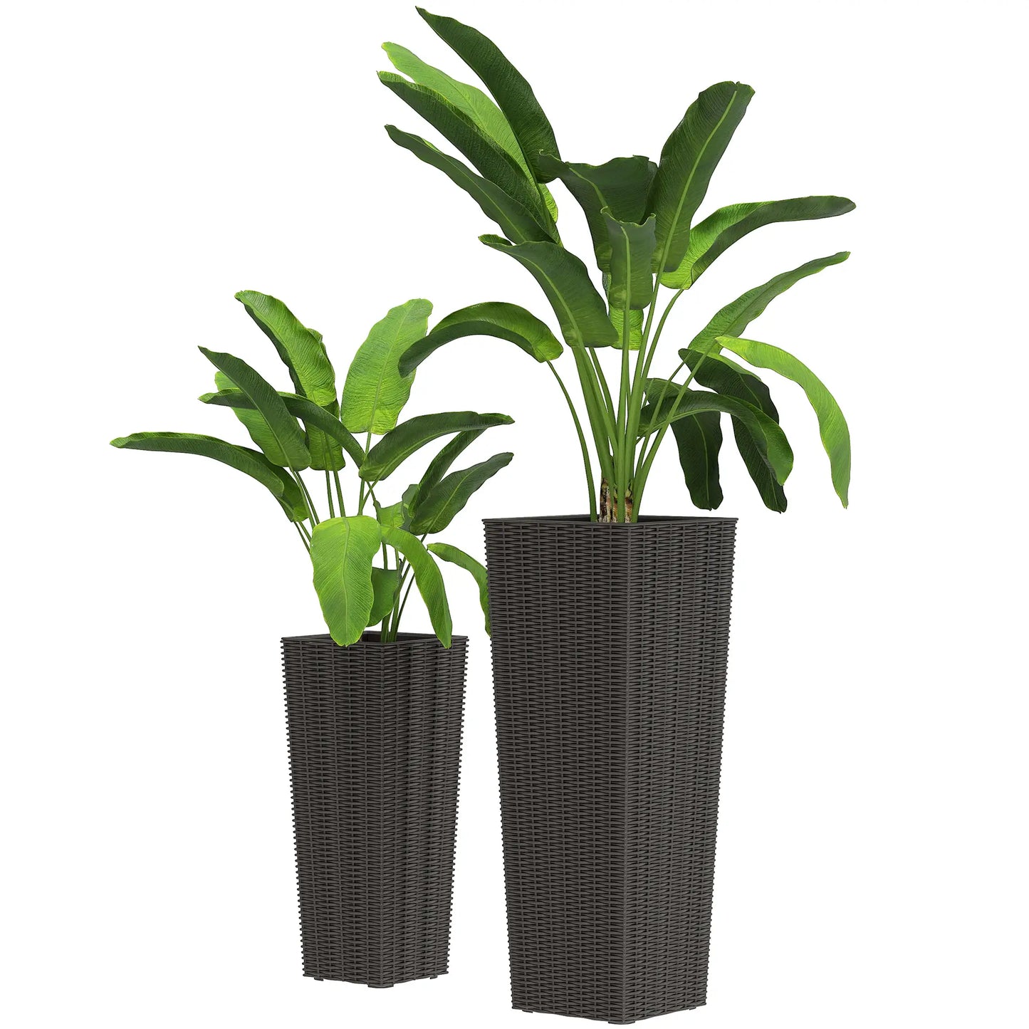 Set of 2 Tall Outdoor Planters with Drainage Holes, Flower Pots for Patio Garden Accessories Brown at Gallery Canada