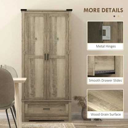 69" Tall Farmhouse Kitchen Pantry, 2 Doors, Drawer, Adjustable Shelves, Grey