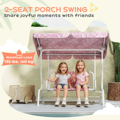 Kids Porch Swing, 2-Seater Bench With Safety Belts, Adjustable Canopy, Pink Gym Sets & Swings at Gallery Canada